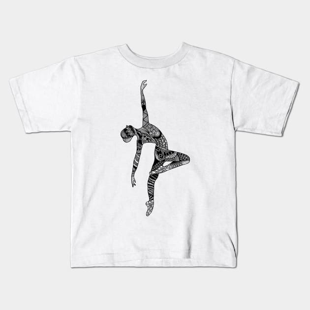 Dancer Zentangle Kids T-Shirt by RiaoraCreations